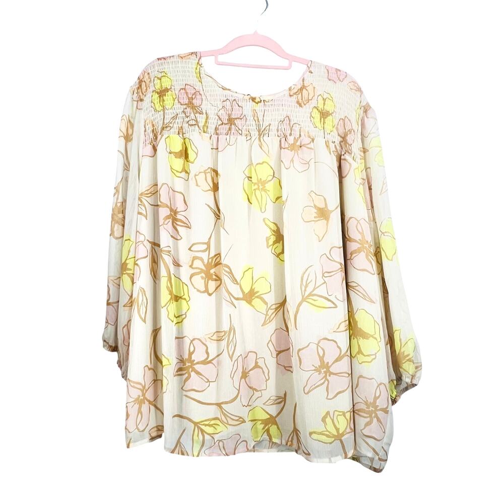 EVRI Woman's NWT Floral Chiffon Blouse Smocked 4X  Flowing Office Dressy